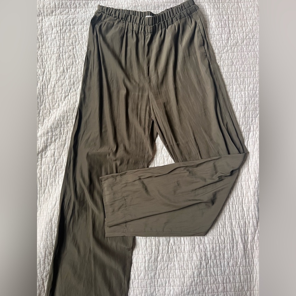 Babaton Dark Olive Green Satin Pants from Aritzia